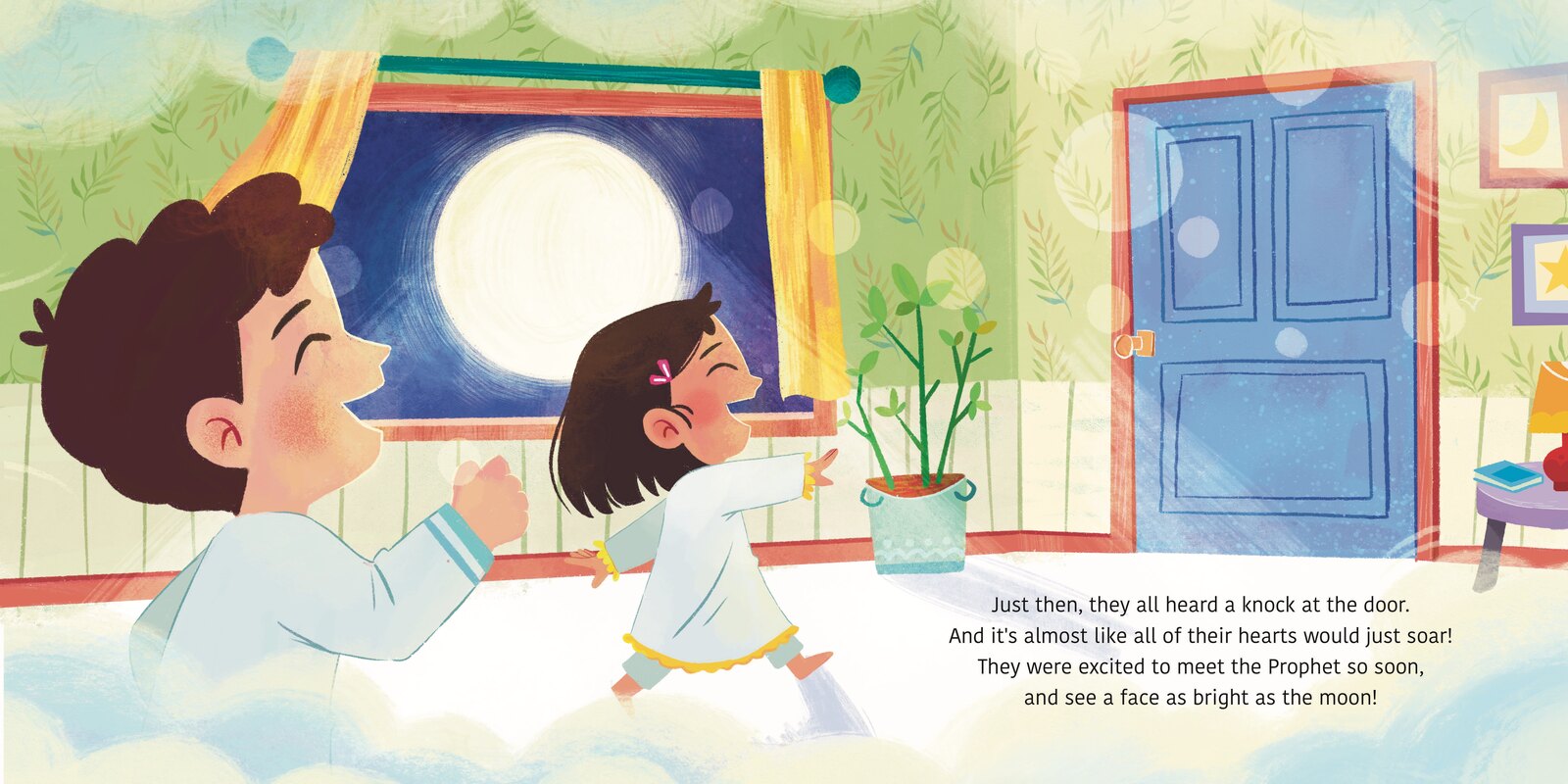 Ebrahim and Maryam stand at a moonlit window beside a wooden door, hearts leaping at a knock.